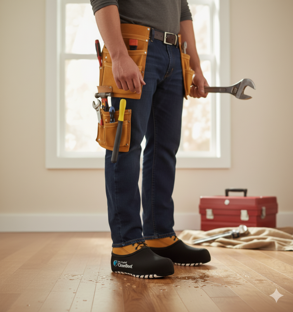 plumbing shoe covers protecting floors