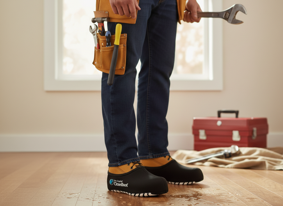 plumbing shoe covers protecting floors
